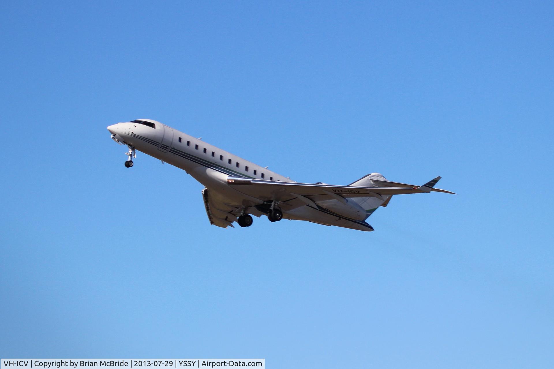 VH-ICV, 2010 Bombardier BD-700-1A10 Global Express C/N 9393, Bombardier BD-700-1A10 Global Express. VH-ICV cn 9393. Sydney - Kingsford Smith International (Mascot) (SYD YSSY). Image © Brian McBride. 29 July 2013
