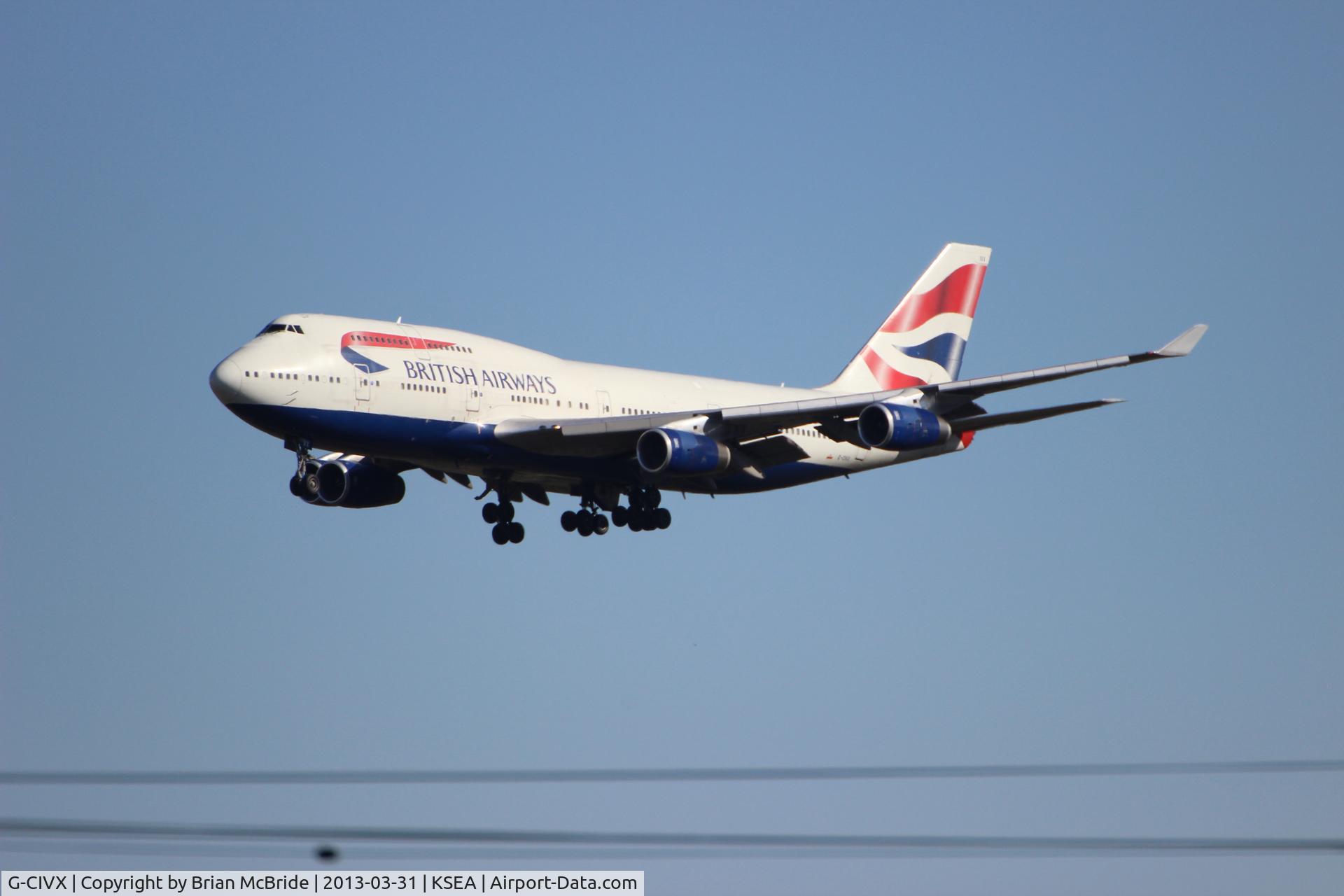 G-CIVX, 1998 Boeing 747-436 C/N 28852, British Airways. 747-436. G-CIVX cn 28852 1172. Seattle Tacoma - International (SEA KSEA). Image © Brian McBride. 31 March 2013