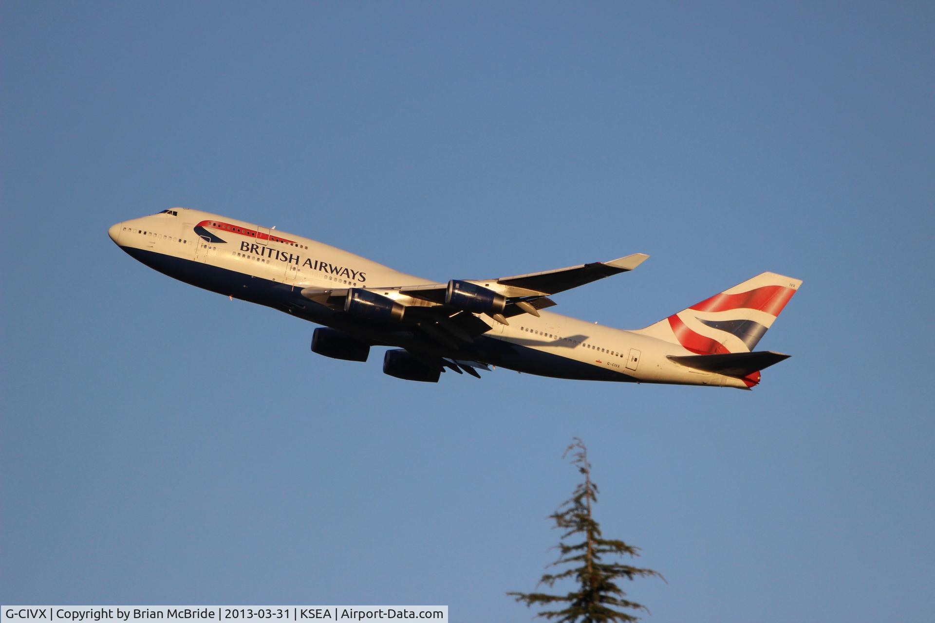 G-CIVX, 1998 Boeing 747-436 C/N 28852, British Airways. 747-436. G-CIVX cn 28852 1172. Seattle Tacoma - International (SEA KSEA). Image © Brian McBride. 31 March 2013