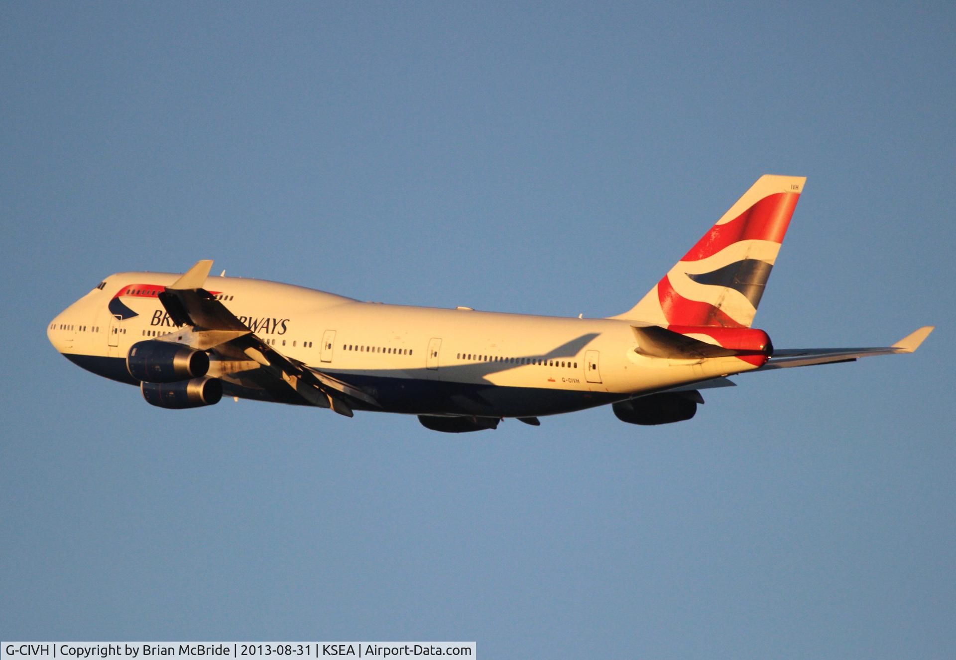 G-CIVH, 1996 Boeing 747-436 C/N 25809, British Airways. 747-436. G-CIVH cn 25809 1078. Seattle Tacoma - International (SEA KSEA). Image © Brian McBride. 31 August 2013