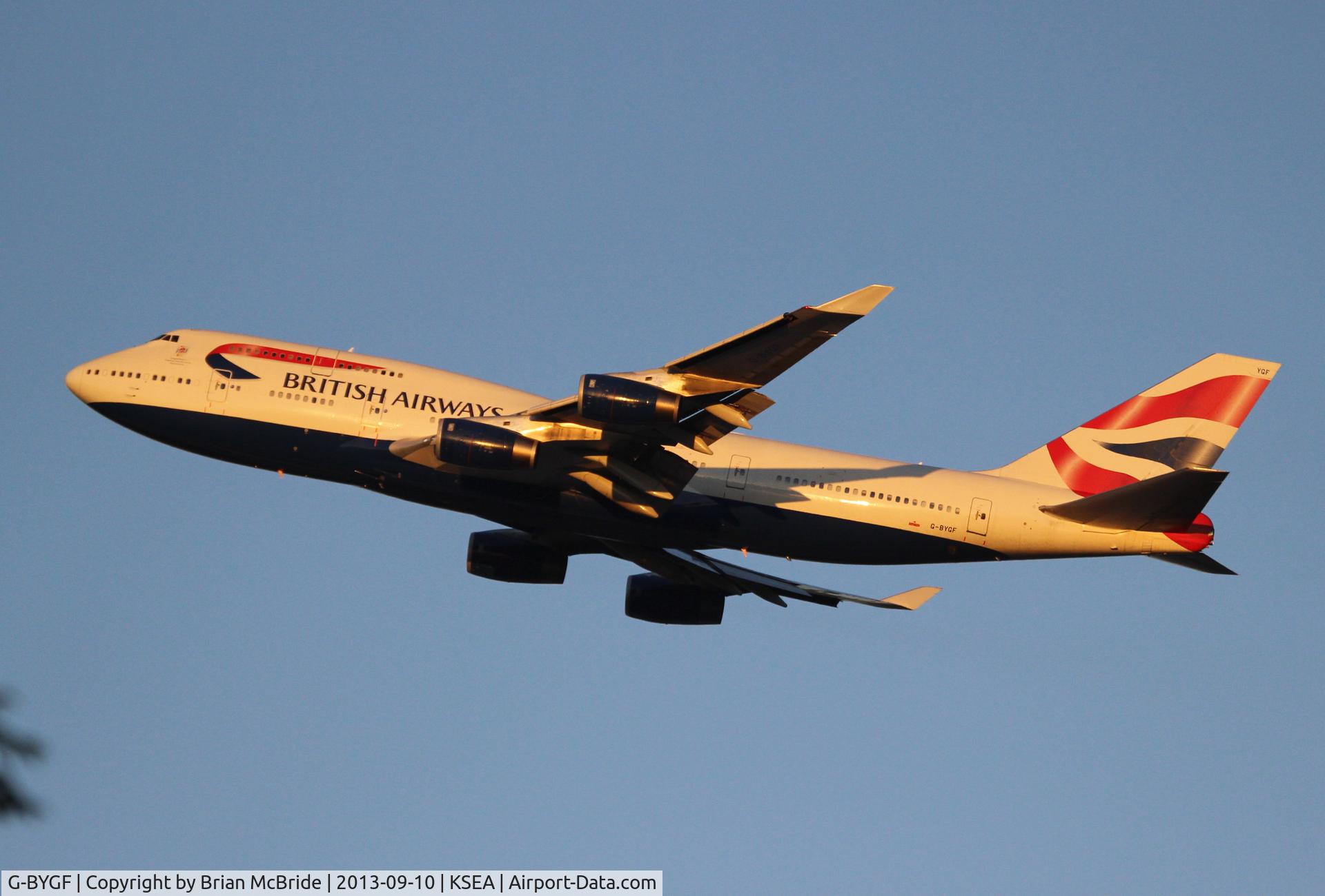 G-BYGF, 1999 Boeing 747-436 C/N 25824, British Airways. 737-436. G-BYGF cn 25824 1200. Seattle Tacoma - International (SEA KSEA). Image © Brian McBride. 10 September 2013