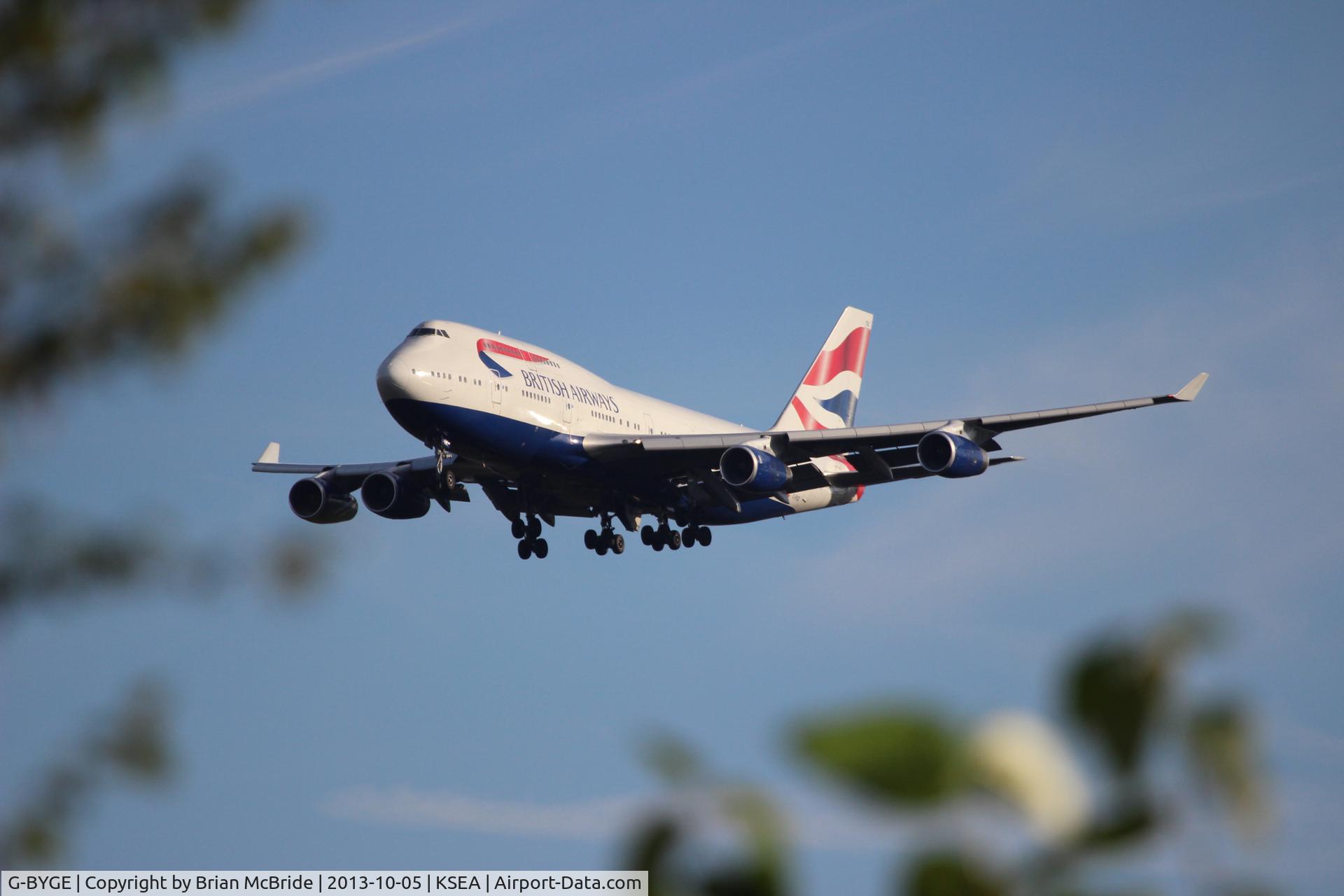 G-BYGE, 1999 Boeing 747-436 C/N 28858, British Airways. 747-436. G-BYGE cn 28858 1198. Seattle Tacoma - International (SEA KSEA). Image © Brian McBride. 05 October 2013