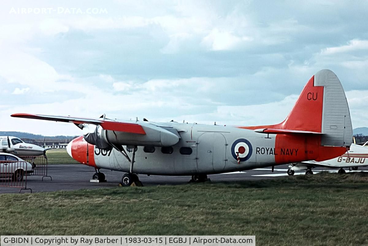 G-BIDN, 1952 Percival P-57 Sea Prince T1 C/N P57/27, Percival P.57 Sea Prentice T.1 [P57/31] Staverton~G 15/03/1983. Marked WF133. Taken from a slide.