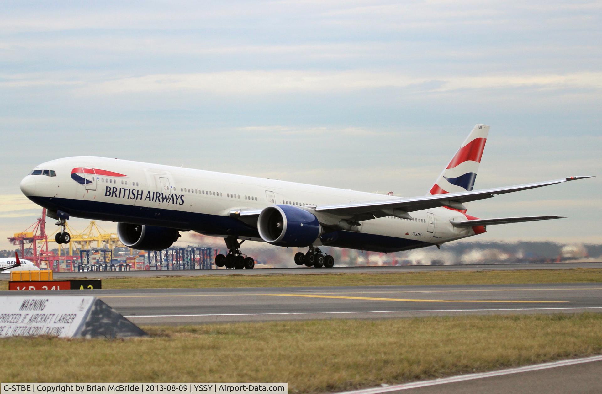 G-STBE, 2011 Boeing 777-36N/ER C/N 38696, British Airways. 777-36NER. G-STBE cn 38696 980. Sydney - Kingsford Smith International (Mascot) (SYD YSSY). Image © Brian McBride. 09 August 2013