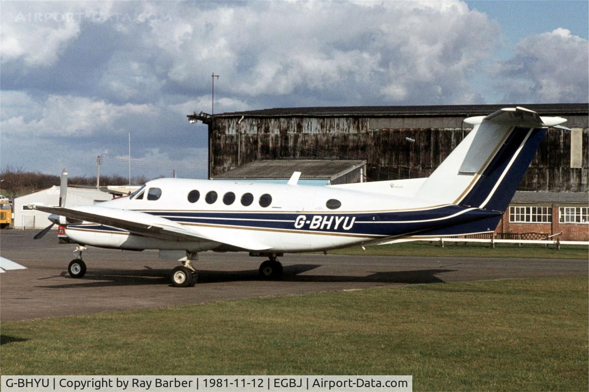 G-BHYU, 1980 Beech 200 Super King Air C/N BB-756, Beech 200 Super King Air [BB-756] Staverton~G 12/11/1981. Taken from a slide.