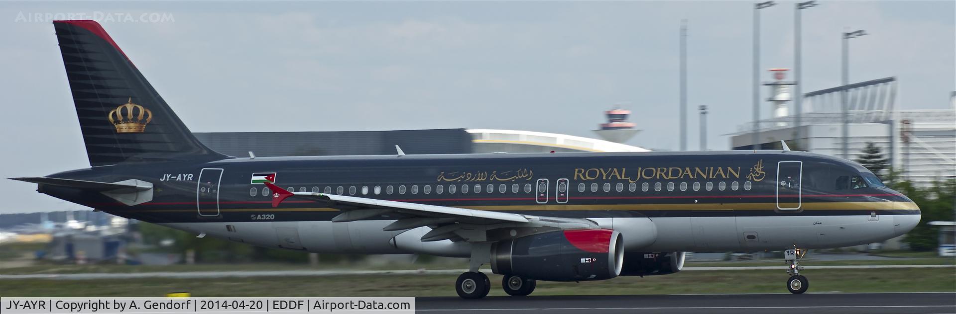 JY-AYR, 2011 Airbus A320-232 C/N 4817, Royal Jordanian, is here speeding up on RWY18 at Frankfurt Rhein/Main Int'l(EDDF), Amman(OJAI) bound