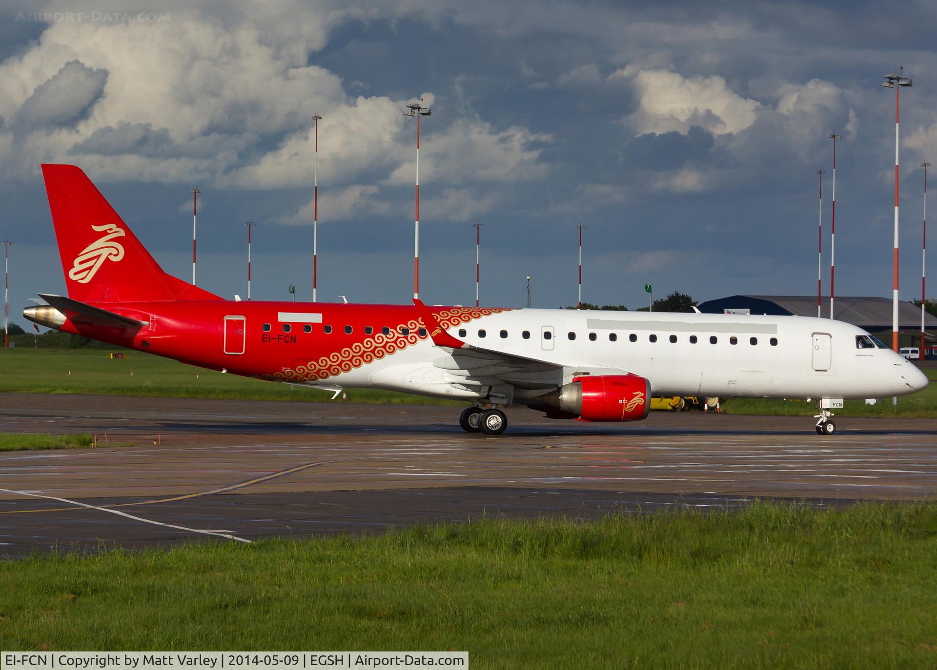 EI-FCN, 2009 Embraer 190LR (ERJ-190-100LR) C/N 19000263, Ex B-3132 arriving at Norwich for spray by Air Livery....