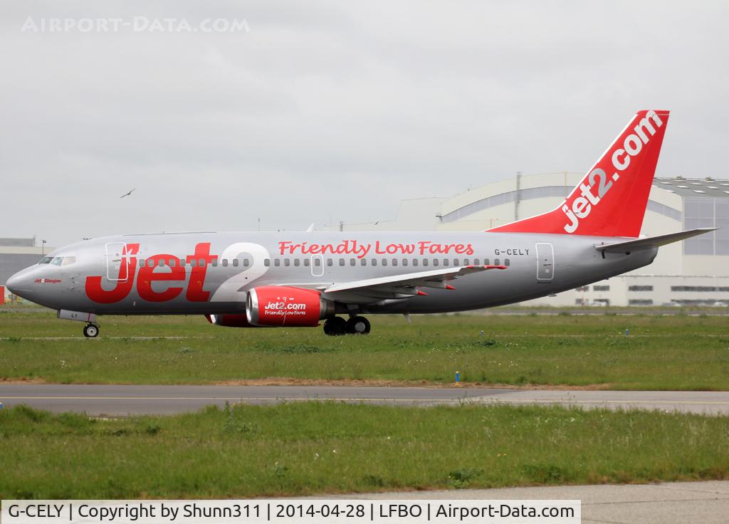 G-CELY, 1986 Boeing 737-377(QC) C/N 23662, Taxiing holding point rwy 32R for departure