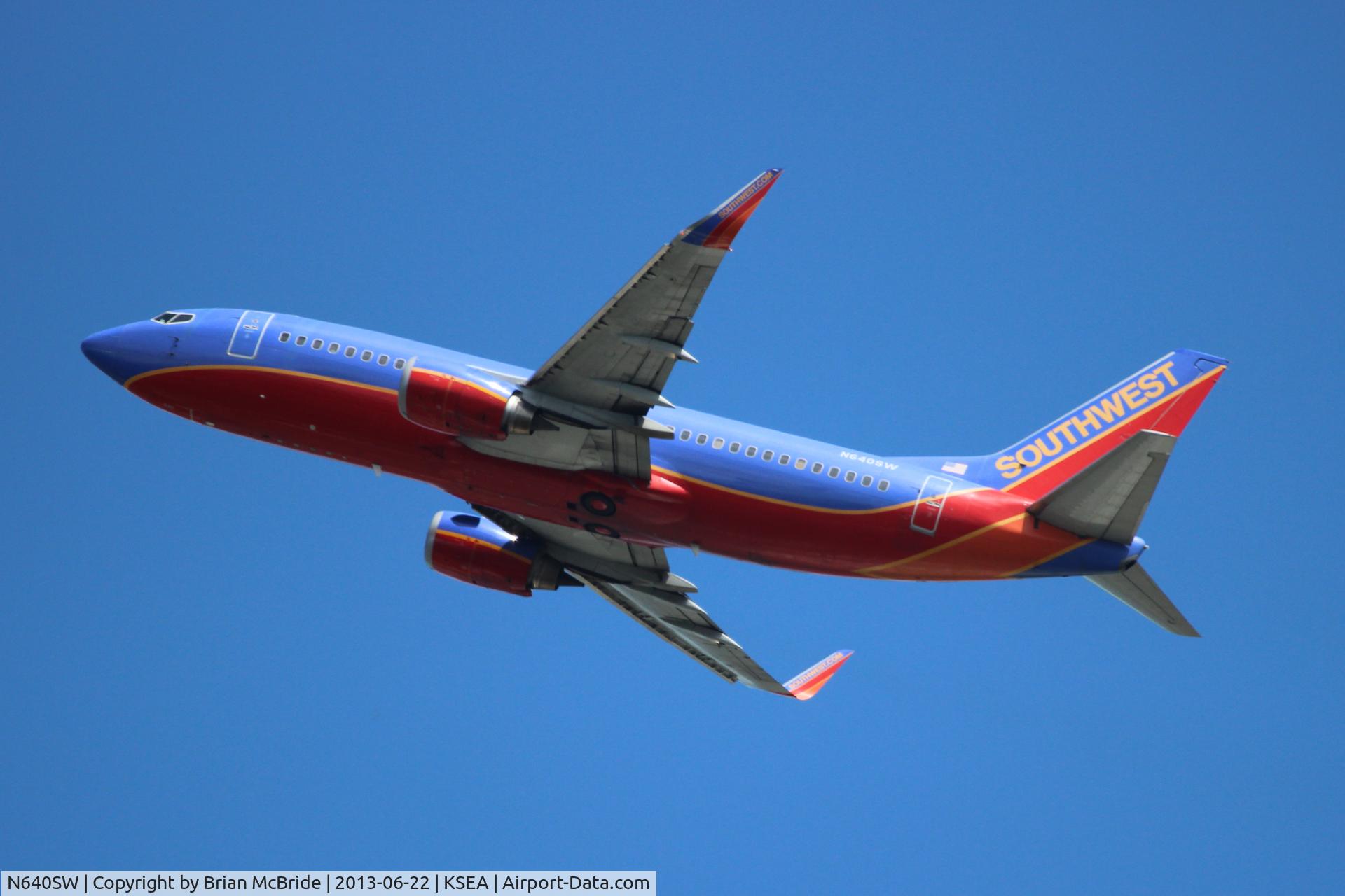 N640SW, 1996 Boeing 737-3H4 C/N 27713, Southwest Airlines. 737-3H4. N640SW cn 27713 2840. Seattle Tacoma - International (SEA KSEA). Image © Brian McBride. 22 June 2013
