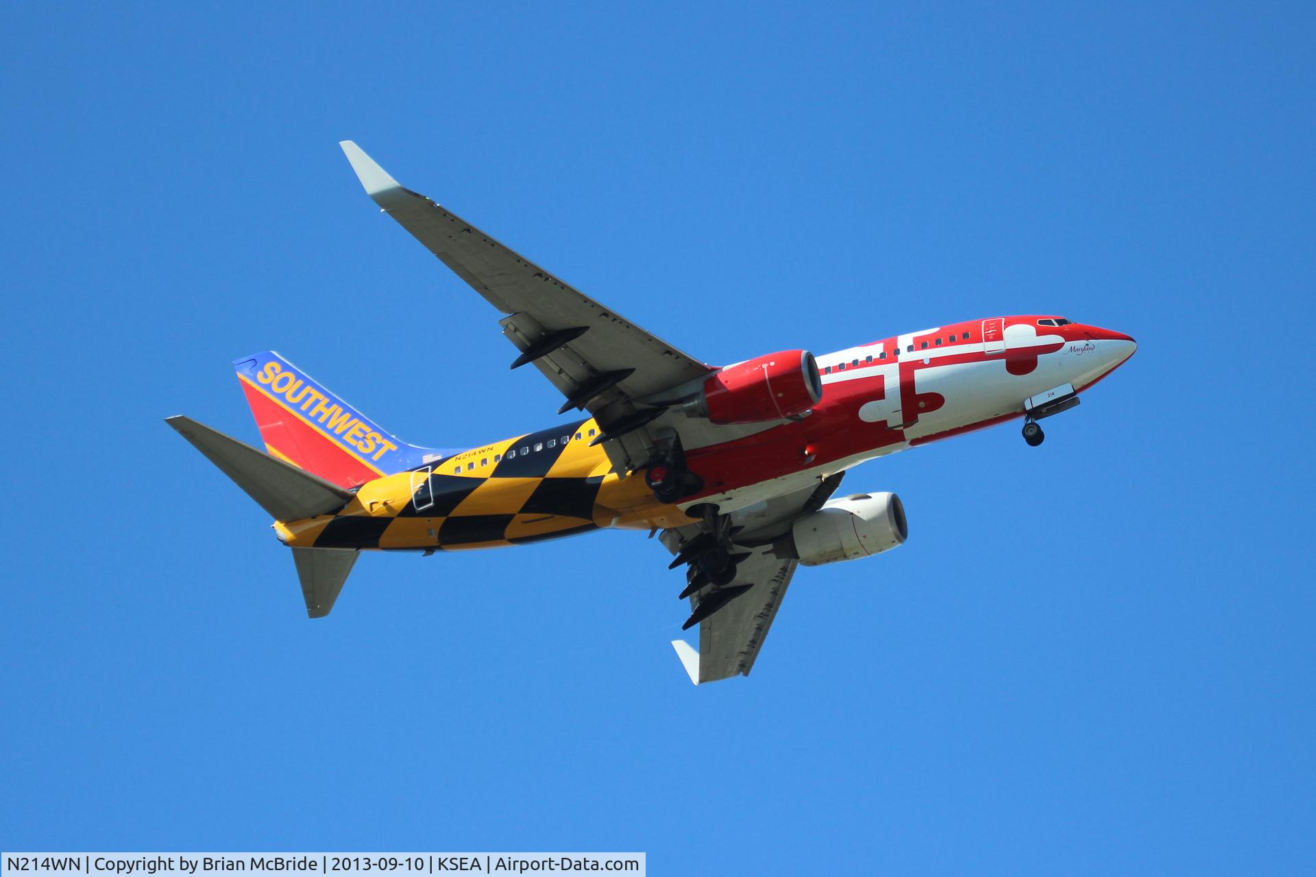 N214WN, 2005 Boeing 737-7H4 C/N 32486, Southwest Airlines. 737-7H4. N214WN 214 cn 32486 1721 .Maryland One. Seattle Tacoma - International (SEA KSEA). Image © Brian McBride. 10 September 2013