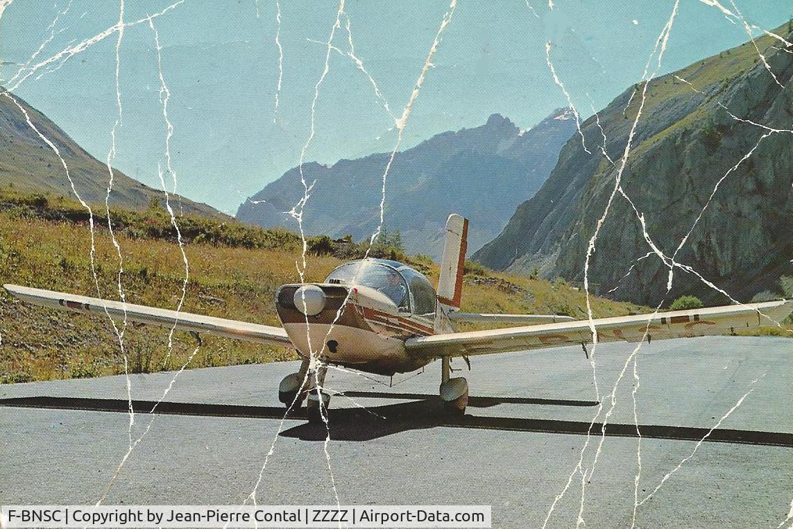 F-BNSC, Morane-Saulnier MS-893A C/N 10641, Scanned from an old print : Valloire-Bonnenuit mountain airstrip (France), mid 70s.
