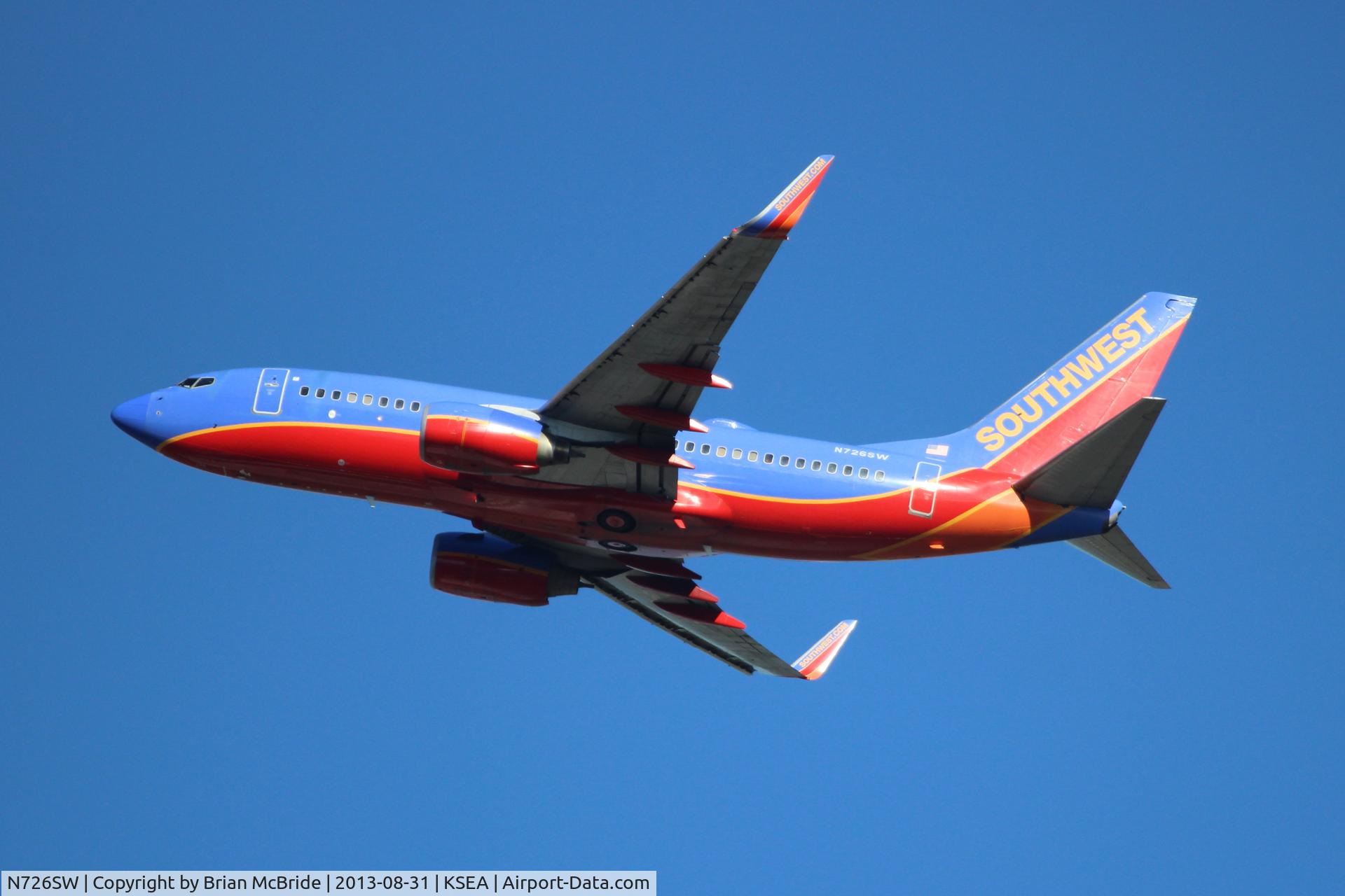 N726SW, 1999 Boeing 737-7H4 C/N 27858, Southwest Airlines. 737-7H4. N726SW cn 27858 213. Seattle Tacoma - International (SEA KSEA). Image © Brian McBride. 31 August 2013