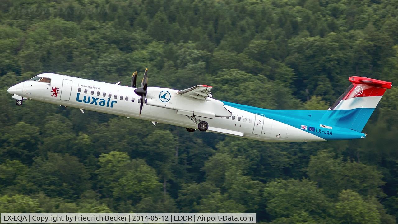 LX-LQA, 2014 De Havilland Canada DHC-8-402 Dash 8 C/N 4468, departure to Hamburg via RW27