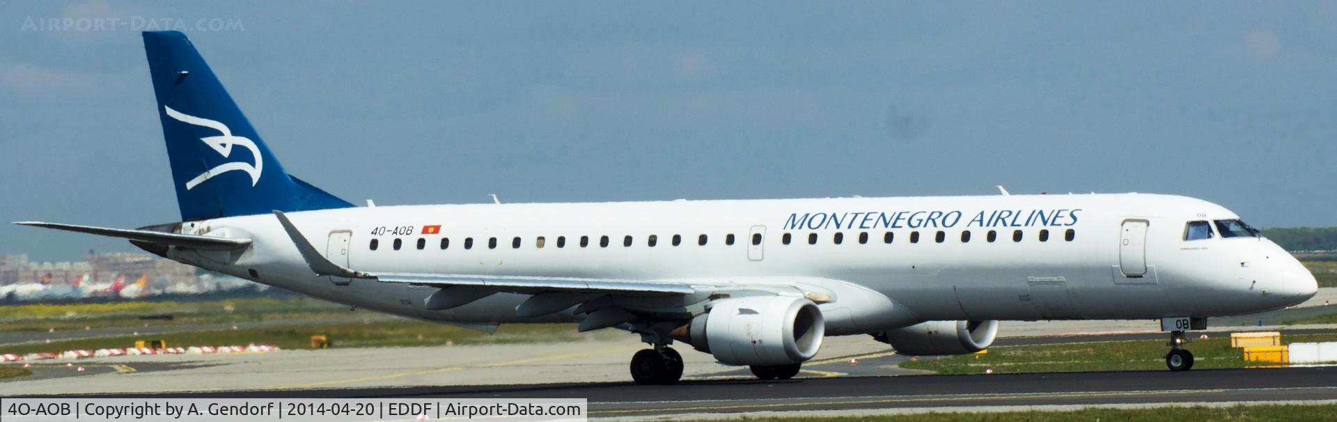 4O-AOB, 2009 Embraer 195LR (ERJ-190-200LR) C/N 19000283, Montenegro Airlines, is here lining up RWY 18 at Frankfurt Rhein/Main Int'l(EDDF)