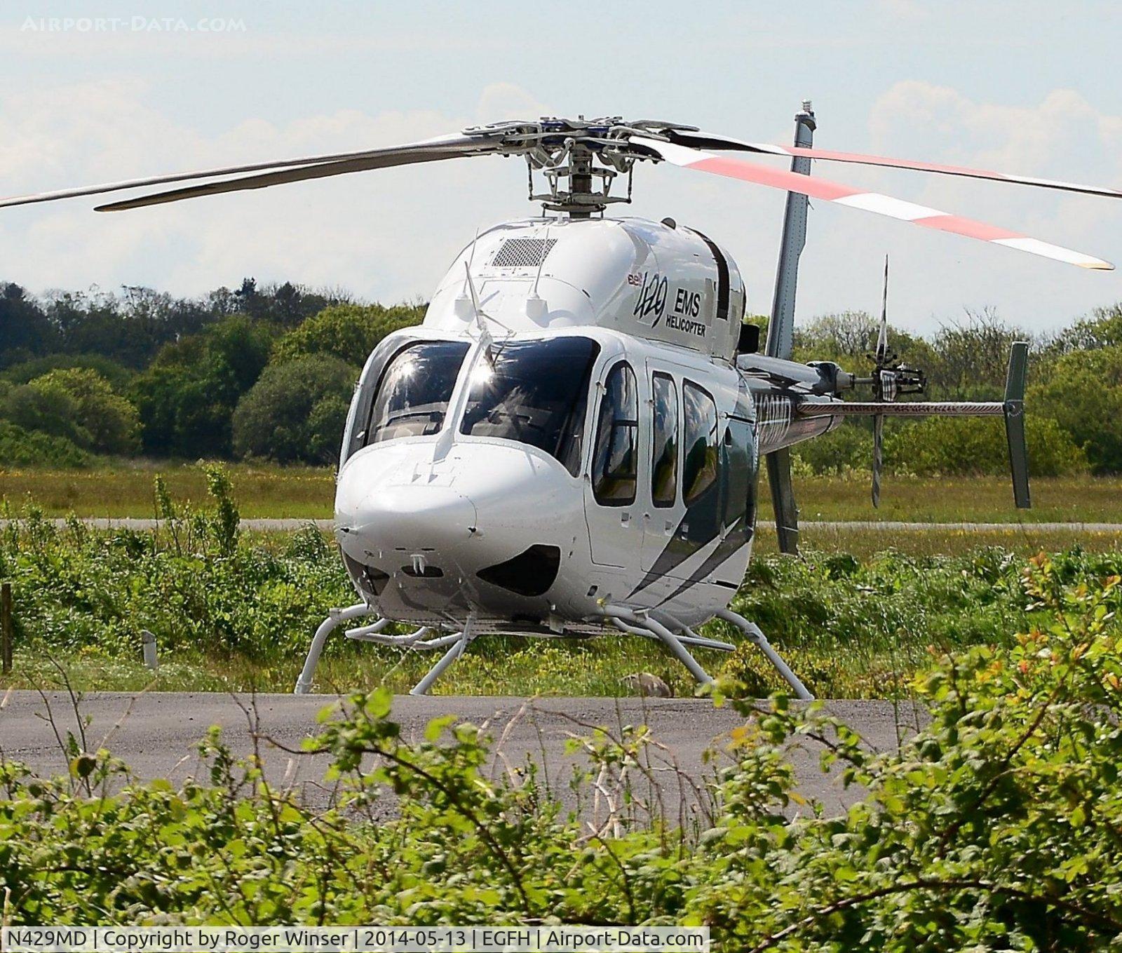 N429MD, 2013 Bell 429 GlobalRanger C/N 57128, Visiting Bell 429 Global Ranger EMS company demonstrator on the apron at the Wales Air Ambulance base at Swansea Airport.