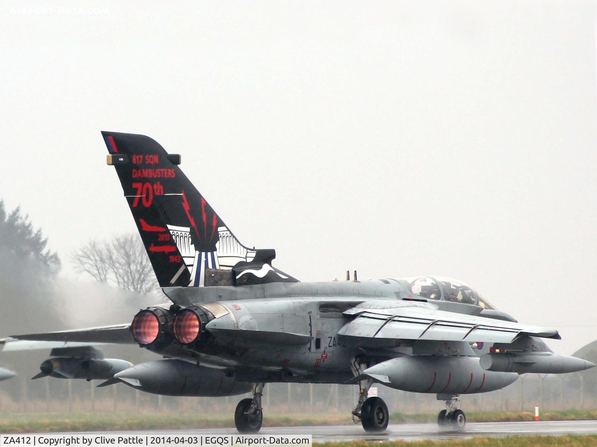 ZA412, 1983 Panavia Tornado GR.4 C/N 232/BT036/3111, Special 617 Sqn Markings -In action at RAF Lossiemouth EGQS - taken during Exercise Joint Warrior 14-1