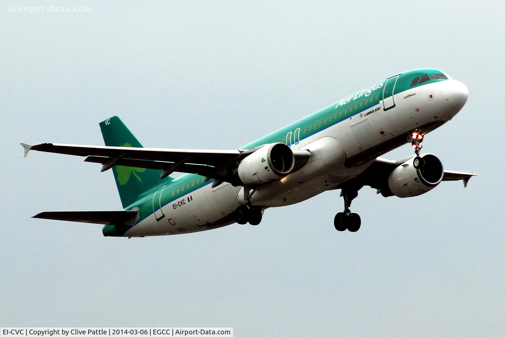 EI-CVC, 2001 Airbus A320-214 C/N 1443, EGCC lift-off