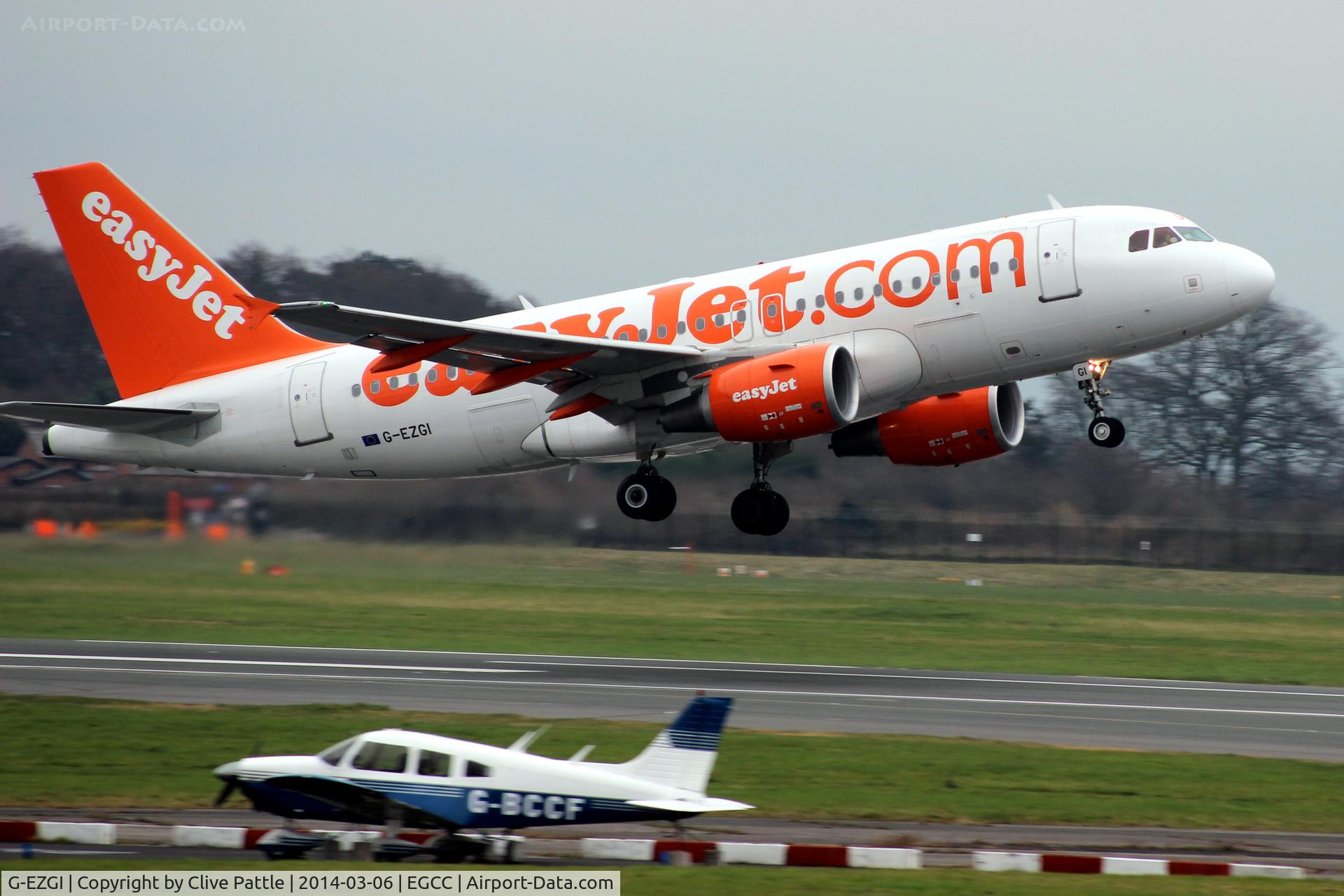 G-EZGI, 2011 Airbus A319-111 C/N 4693, EGCC lift-off