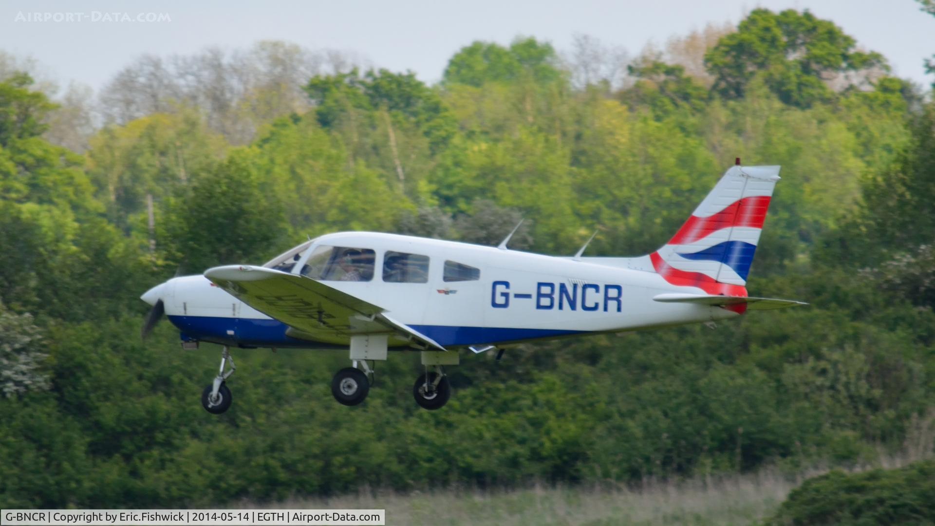 G-BNCR, 1980 Piper PA-28-161 Cherokee Warrior II C/N 28-8016111, 41. G-BNCR departing Shuttleworth (Old Warden) Aerodrome.