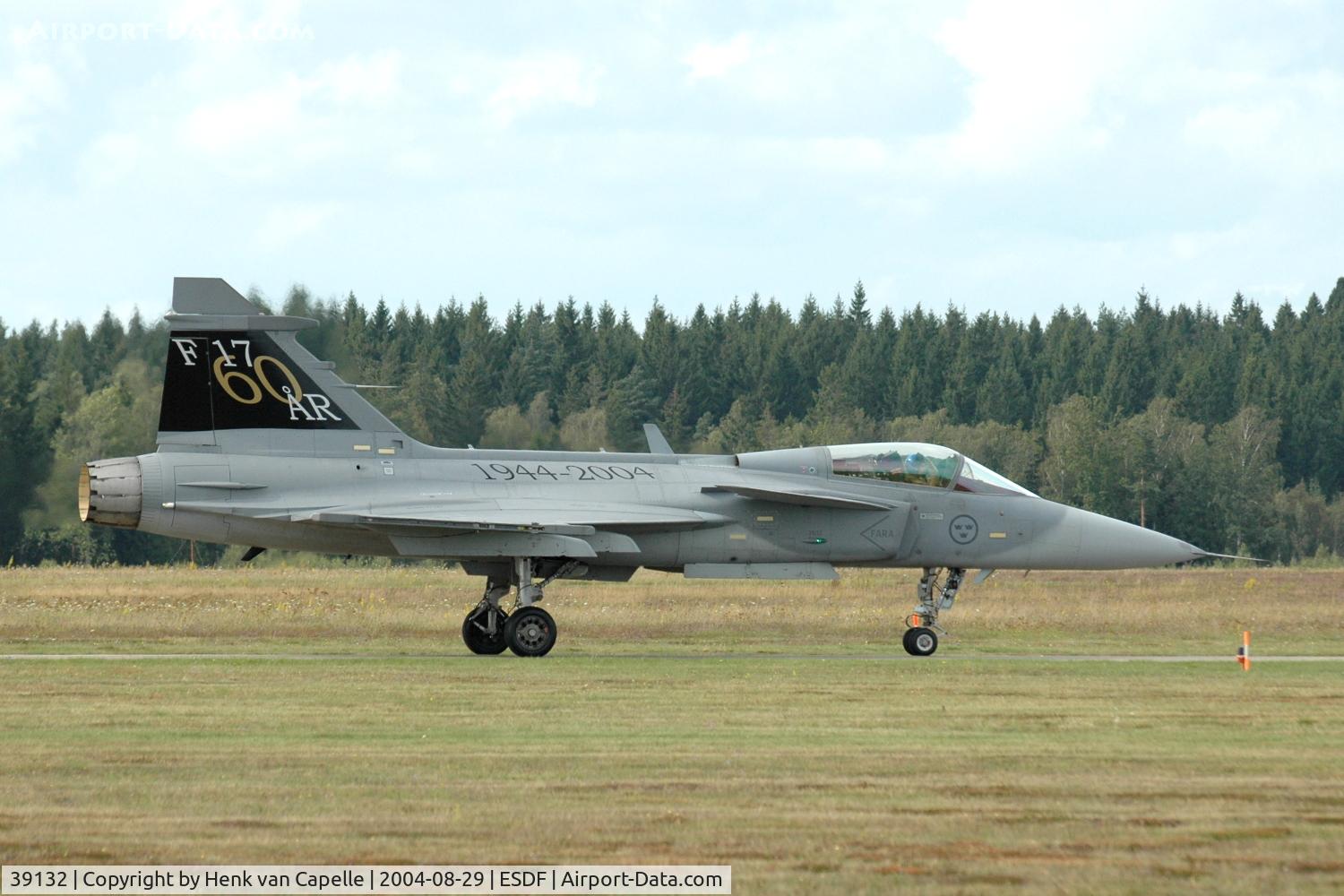 39132, Saab JAS-39A Gripen C/N 39-132, Saab JAS39A Gripen fighter of the Swedish Air Force with markings to celebrate its unit's 60 years of existence at its home base Ronneby.