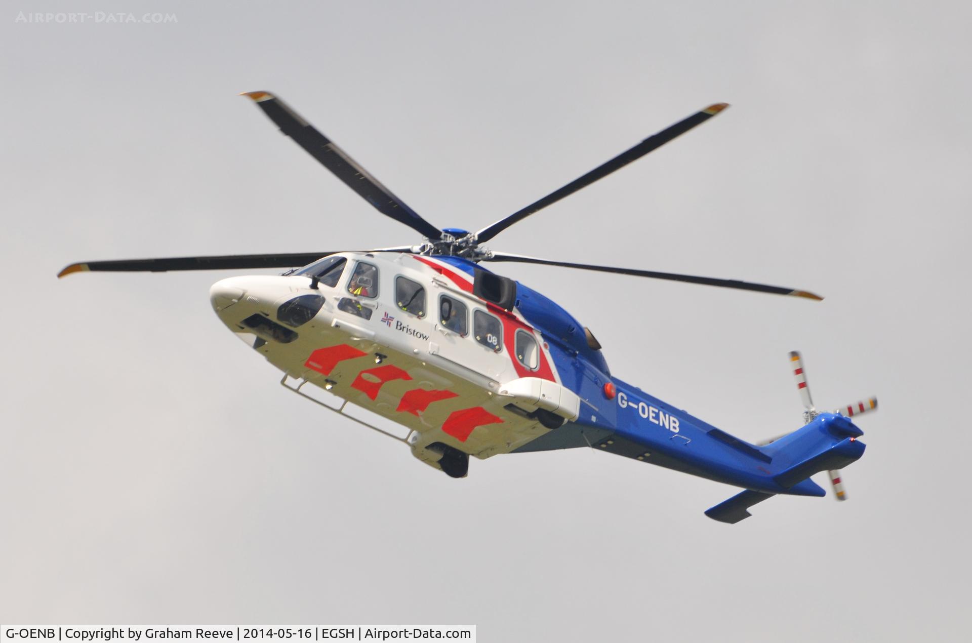 G-OENB, 2013 AgustaWestland AW189 C/N 49008, Departing from Norwich.