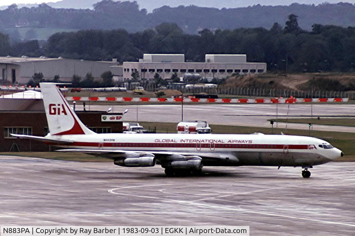 N883PA, 1968 Boeing 707-321B C/N 20022, Boeing 707-321B [20022] ( Global International Airways) Gatwick~G 03/09/1983. Taken from a slide.