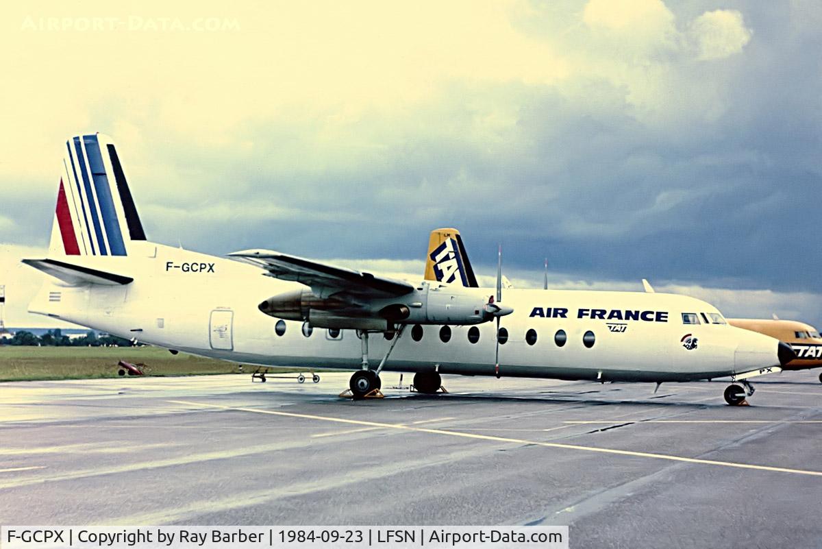 F-GCPX, 1967 Fairchild FH-227B C/N 535, Fairchild FH-227B [535] (T.A.T./Air France) Nancy-Essey~F 23/09/1984. Taken from a slide.