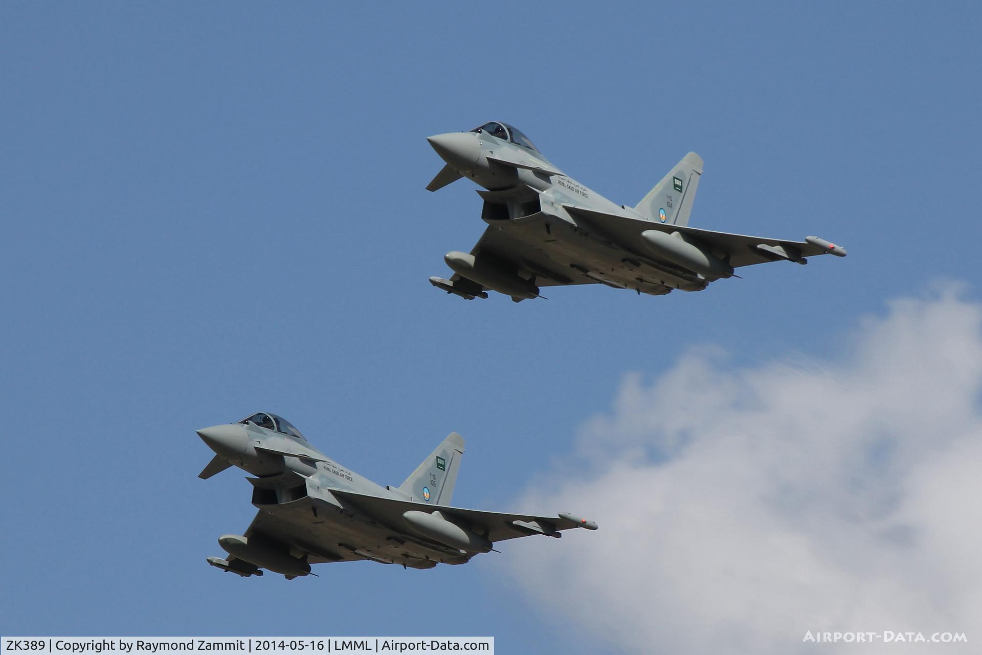 ZK389, 2014 Eurofighter EF-2000 Typhoon F2 C/N CS024, Eurofighters ZK389(1014) and ZK390(1015) of Royal Saudi Air Force on arrival in Malta during delivery flight.