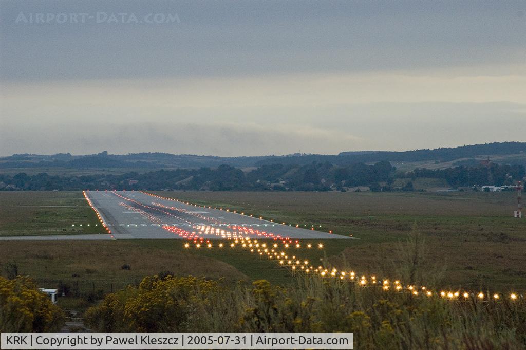 John Paul II International Airport Kraków-Balice, Kraków Poland (KRK) - evening view of runway