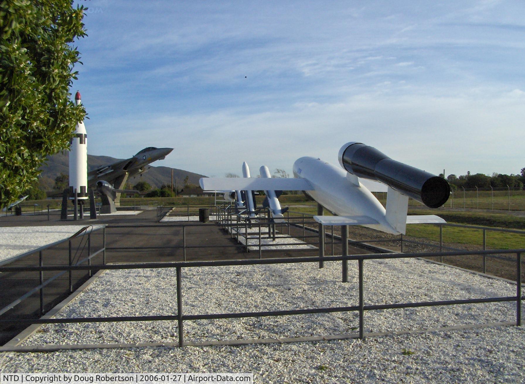 Point Mugu Nas (naval Base Ventura Co) Airport (NTD) - Missile Park, LOON in right foreground, tall vertical POLARIS and mounted F-14A TOMCAT BuNo.158623 in background
