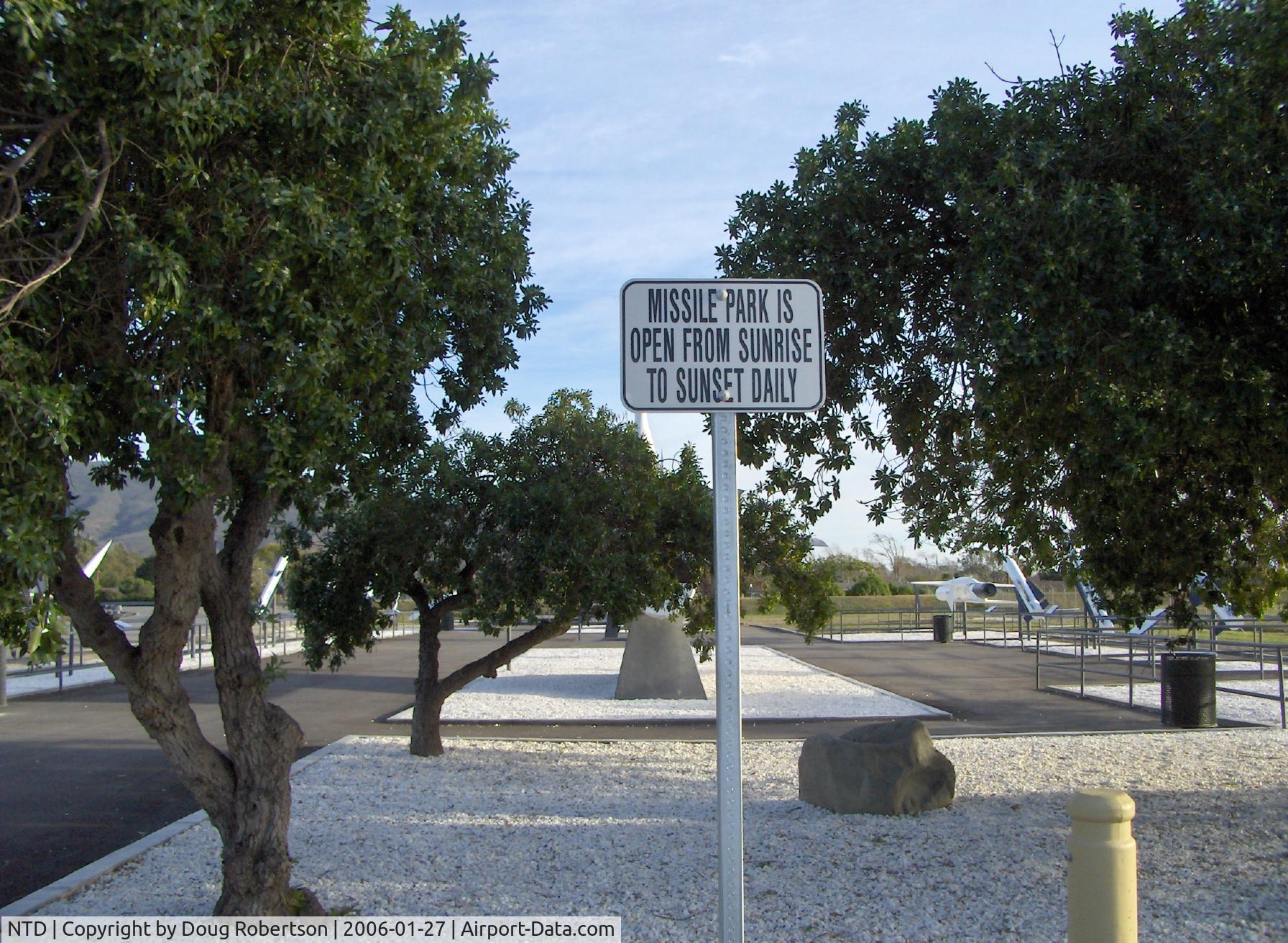 Point Mugu Nas (naval Base Ventura Co) Airport (NTD) - Missile Park, hours of operation (picture taken from marked parking lot)