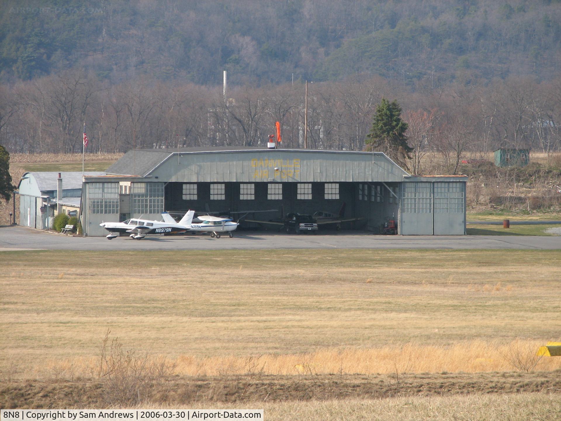 Danville Airport (8N8) - Looking down onto the Hanger and airport office from the runway.