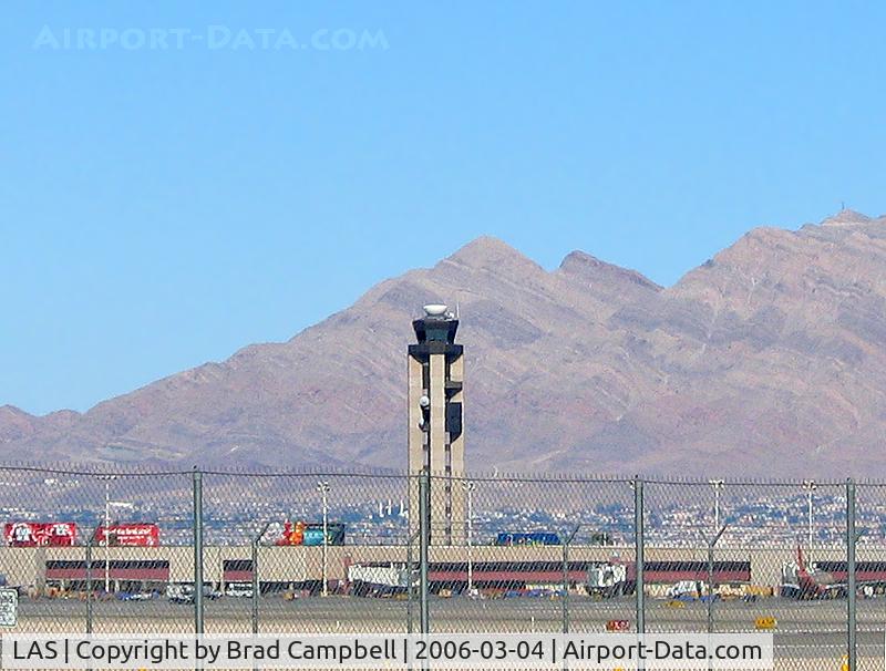 Harry Reid International Airport (LAS) - The old ATCT with Sunrise Mountain in the background.