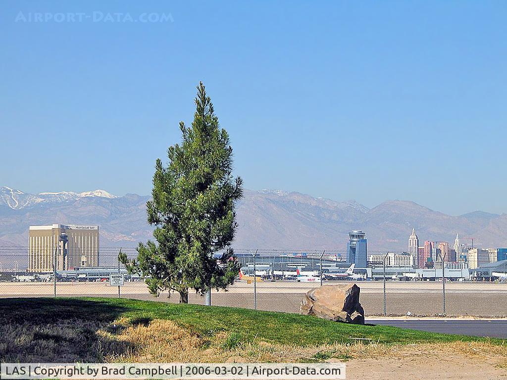 Harry Reid International Airport (LAS) - Looking towards McCarran, The Strip and Spring Mountains beyond from 'Park 2000' east of the runway.