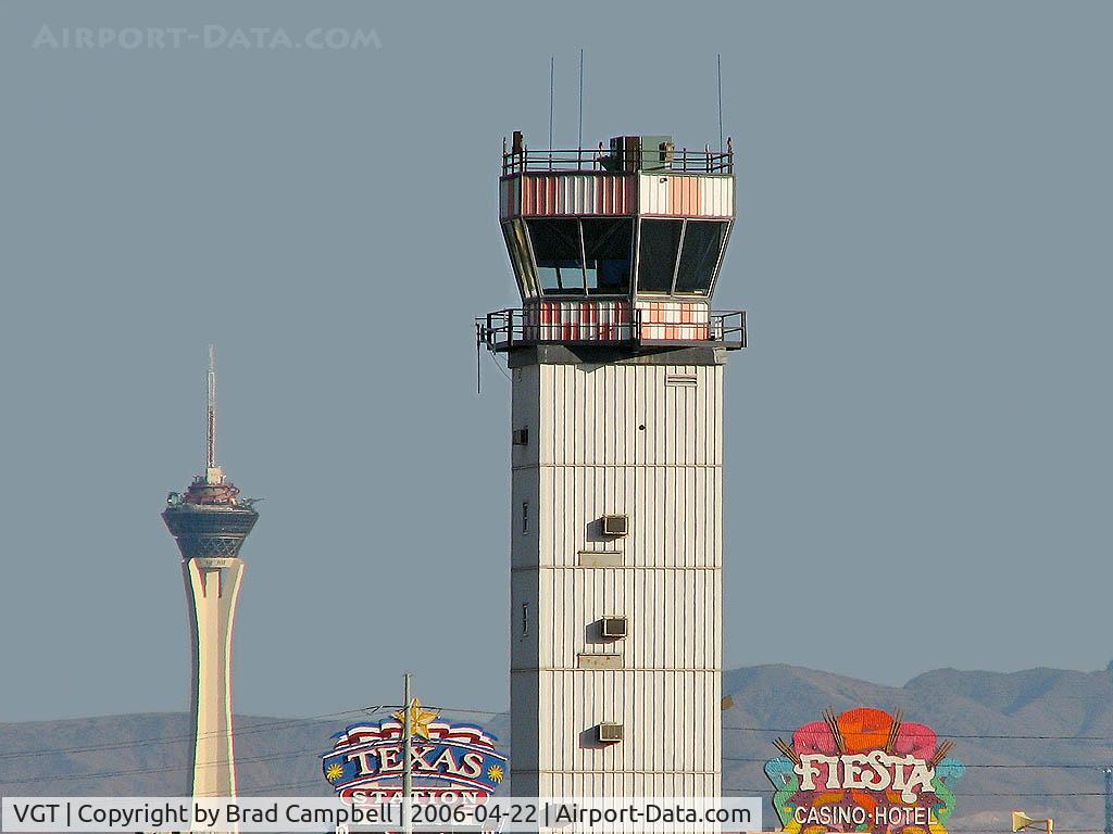 North Las Vegas Airport (VGT) - The 'old' ATCT with the Statosphere, Texas Station, and Fiesta Marquee's in background.