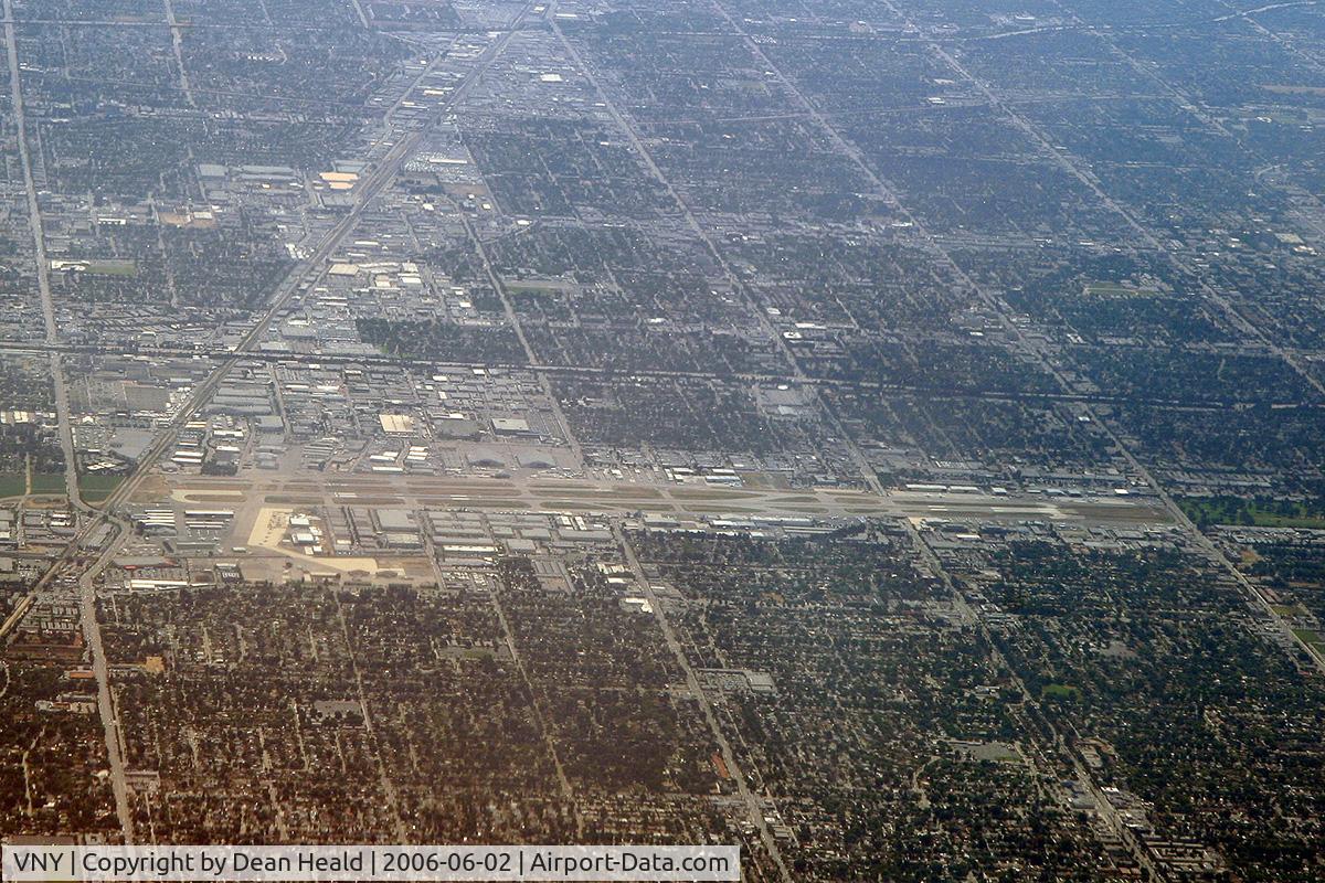 Van Nuys Airport (VNY) - Van Nuys Airport (VNY) as seen from 12,000 ft, looking east.