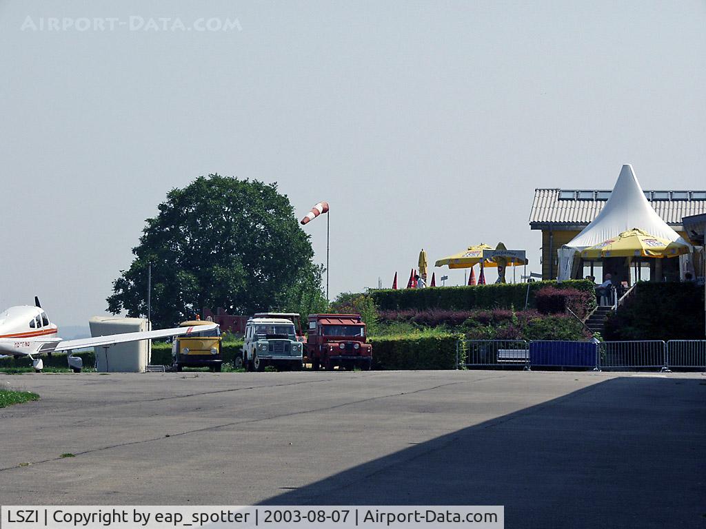 LSZI Airport - main apron with fuelingstation and restaurant