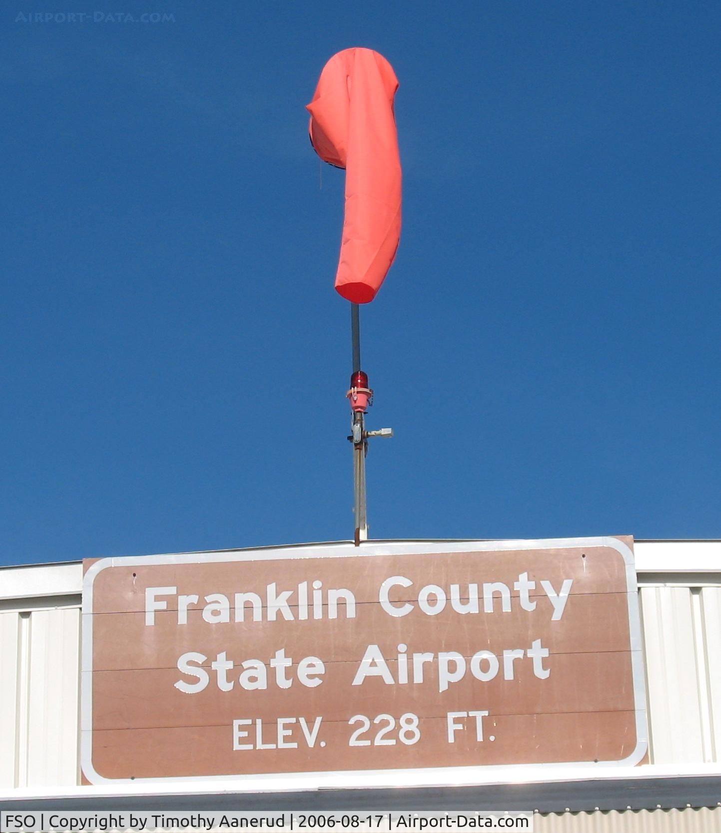Franklin County State Airport (FSO) - windsock on hangar