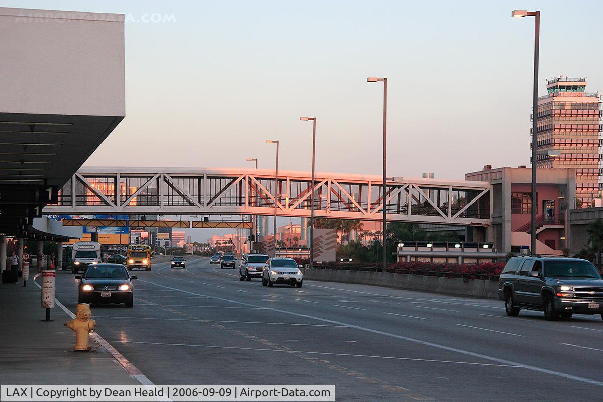 Los Angeles International Airport (LAX) - On the LAX Arrival Level west of Terminal 1 looking east. The old tower is seen in the right side of the photo.