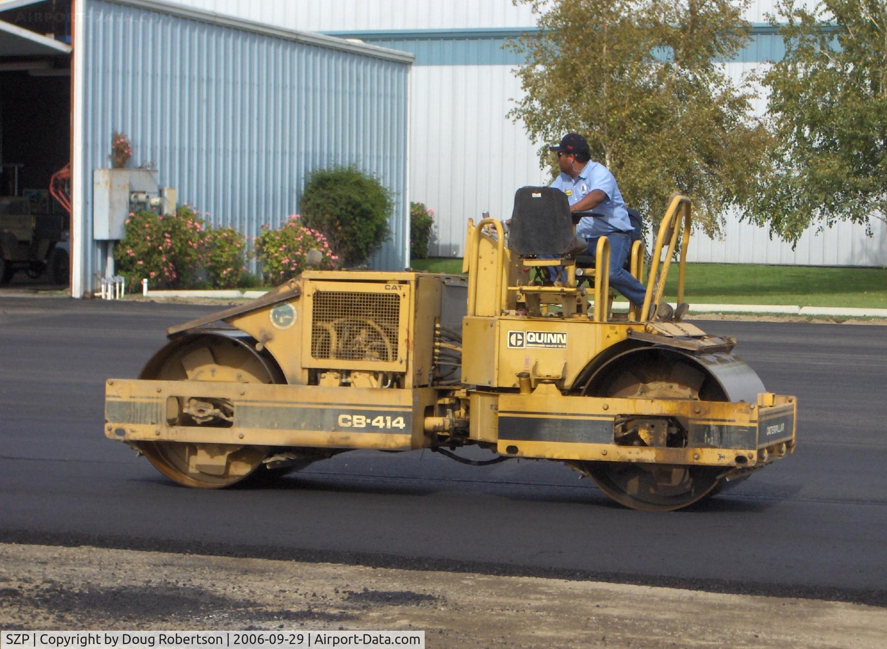 Santa Paula Airport (SZP) - Grading newly resurfaced asphalt aircraft ramp