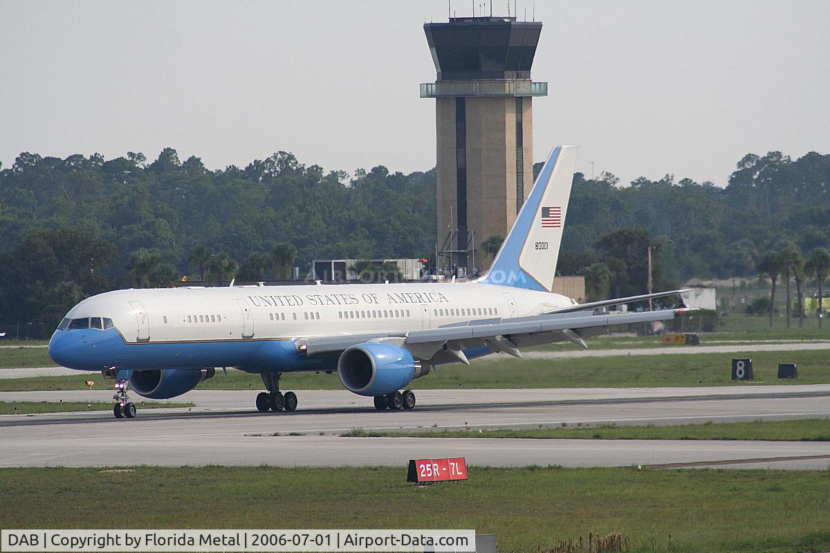 Daytona Beach International Airport (DAB) - Air Force 2 in for the Pepsi 400 with the Daytona Tower in the back