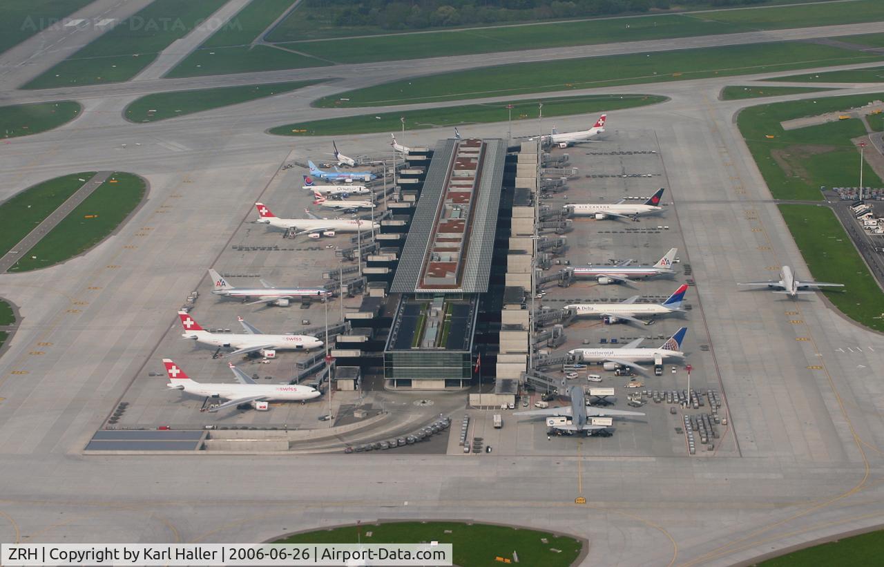 Zurich International Airport, Zurich Switzerland (ZRH) - after departure you can see the Dok E of Zurich Airport