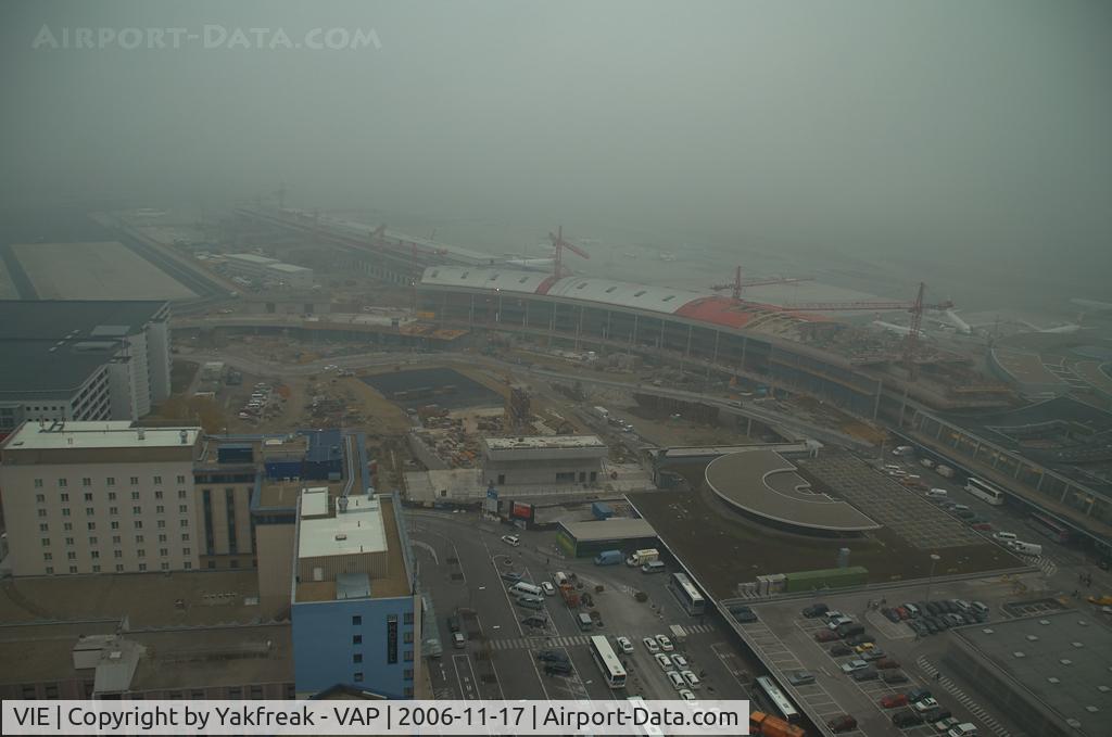 Vienna International Airport, Vienna Austria (VIE) - Terminal construction area in fog