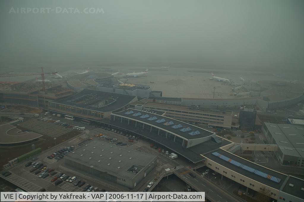 Vienna International Airport, Vienna Austria (VIE) - Terminal 1 and 2 on a foggy day