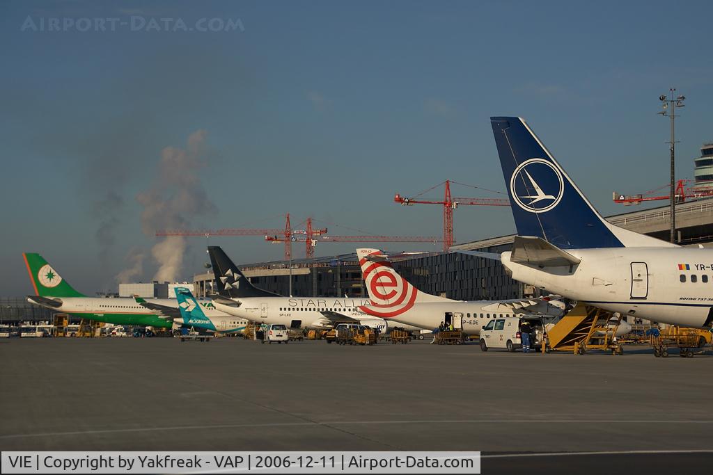 Vienna International Airport, Vienna Austria (VIE) - Ramp overview with the new terminal under construction in the background