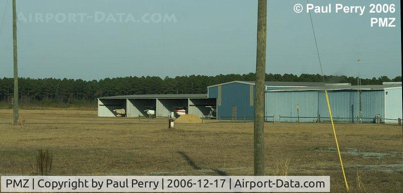 Plymouth Municipal Airport (PMZ) - Another shot of the hangars, with a boat in the nearest one