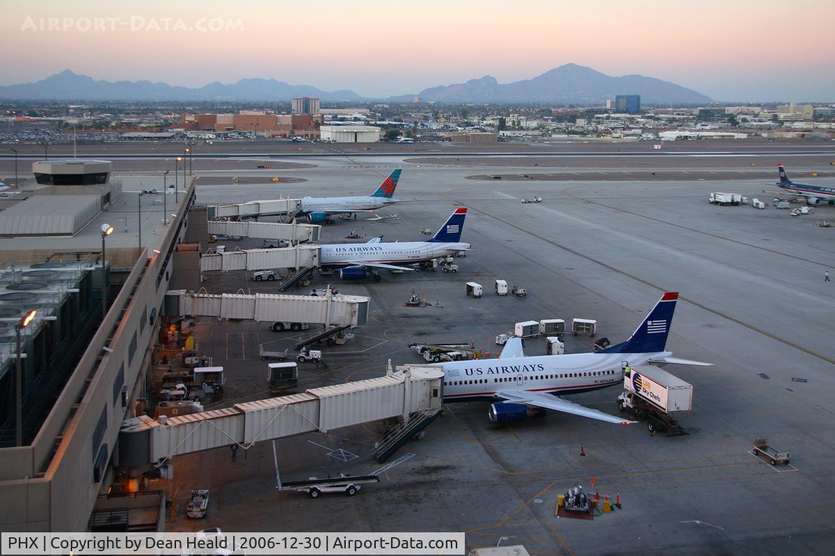 Phoenix Sky Harbor International Airport (PHX) - US Airways / America West aircraft gated at Terminal 4 late in the day.