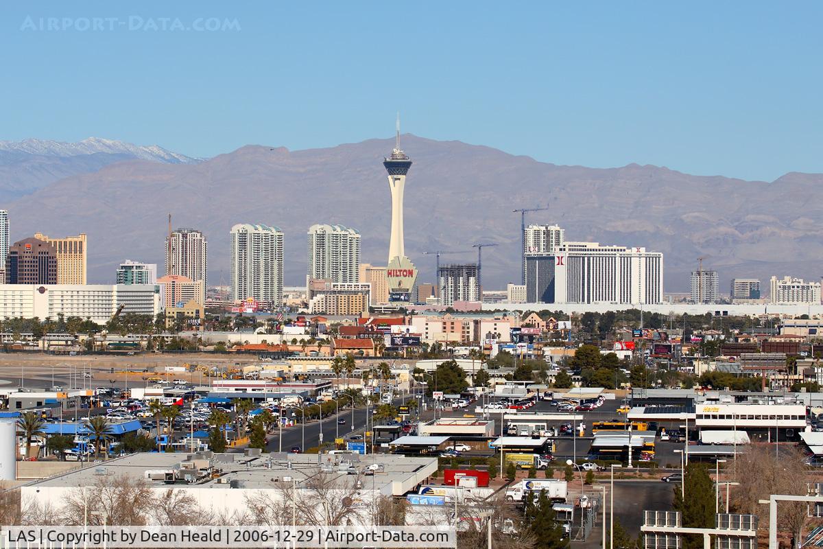 Harry Reid International Airport (LAS) - Looking northwest from McCarran Int'l toward the Stratosphere.