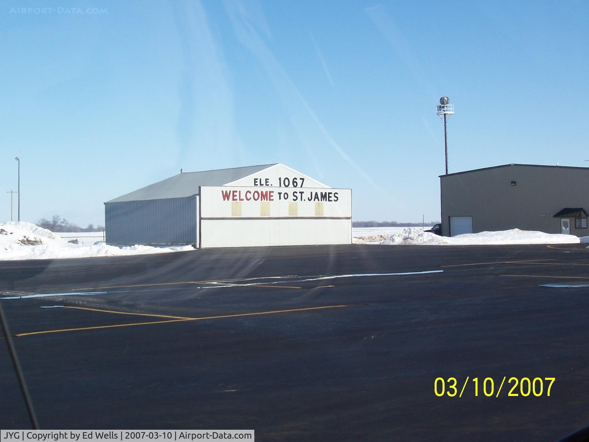St James Municipal Airport (JYG) - Hanger fom ramp.
