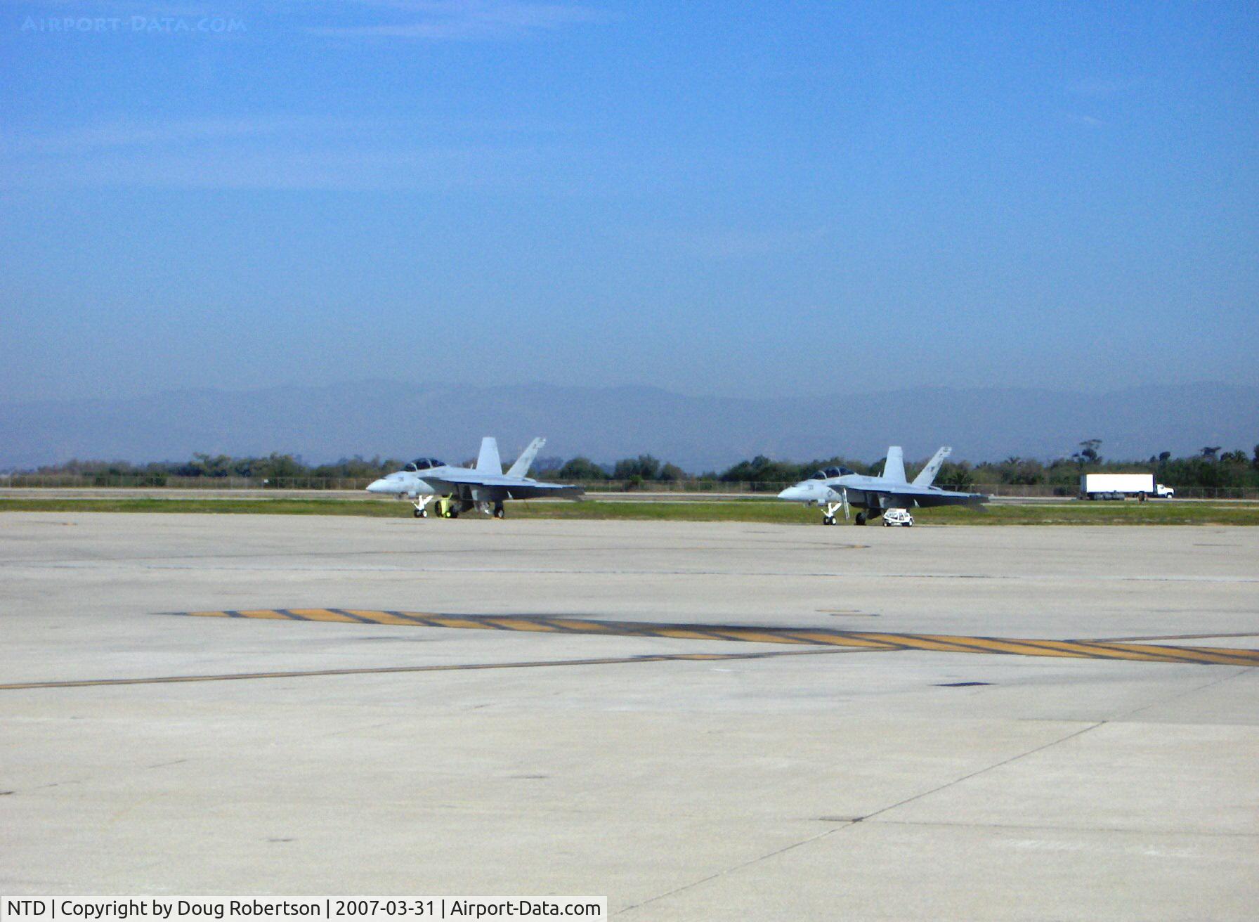 Point Mugu Nas (naval Base Ventura Co) Airport (NTD) - USN Boeing McDonnell Douglas F/A-18F SUPER HORNETS of VFA-122, NAS Lemoore, two General Electric F414-GE-400 Turbofans 22,000 lb st each, Stealth technology, Hughes APG-73 RADAR. Prototype 1st flight St. Louis, MO. 29 Nov. 1995.